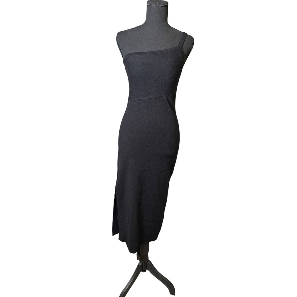 House of Harlow 1960 Midi Dress Womens S Black One Shoulder Ribbed Slit